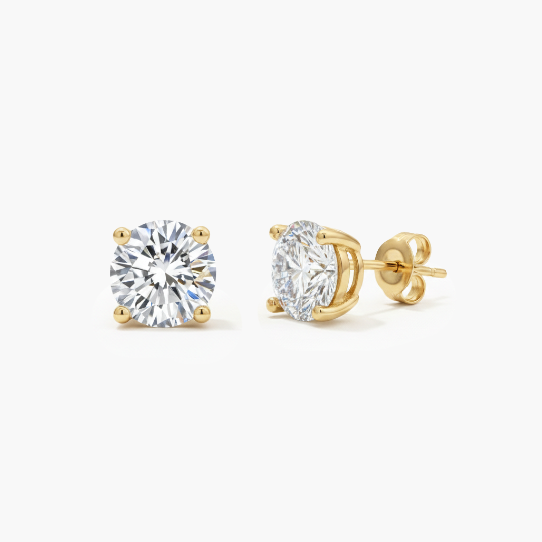 Round Stud Earrings (Gold) | (Moissanite)