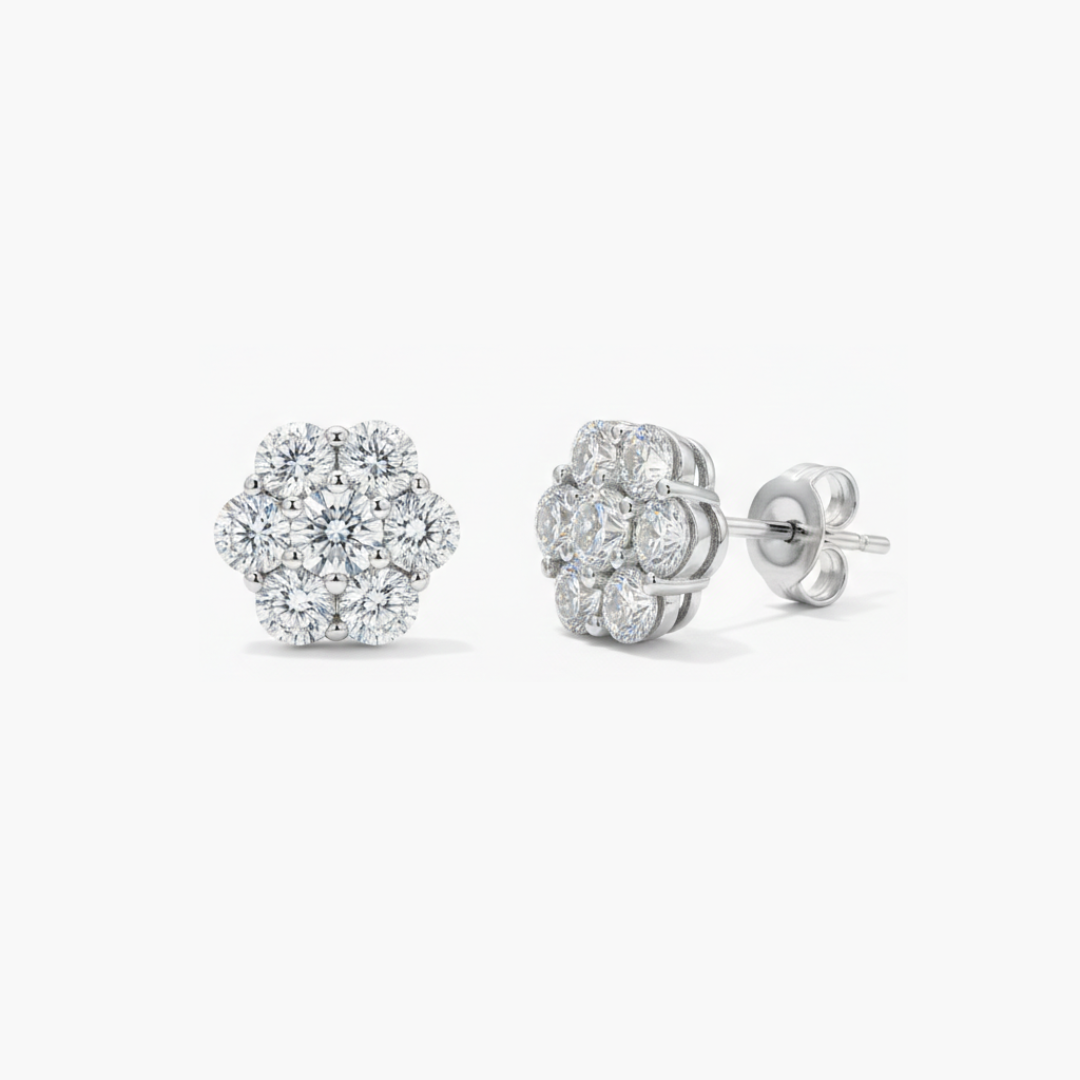 Cluster Earrings (Silver) | (Moissanite)