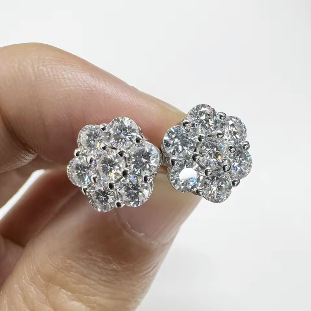 Cluster Earrings (Silver) | (Moissanite)