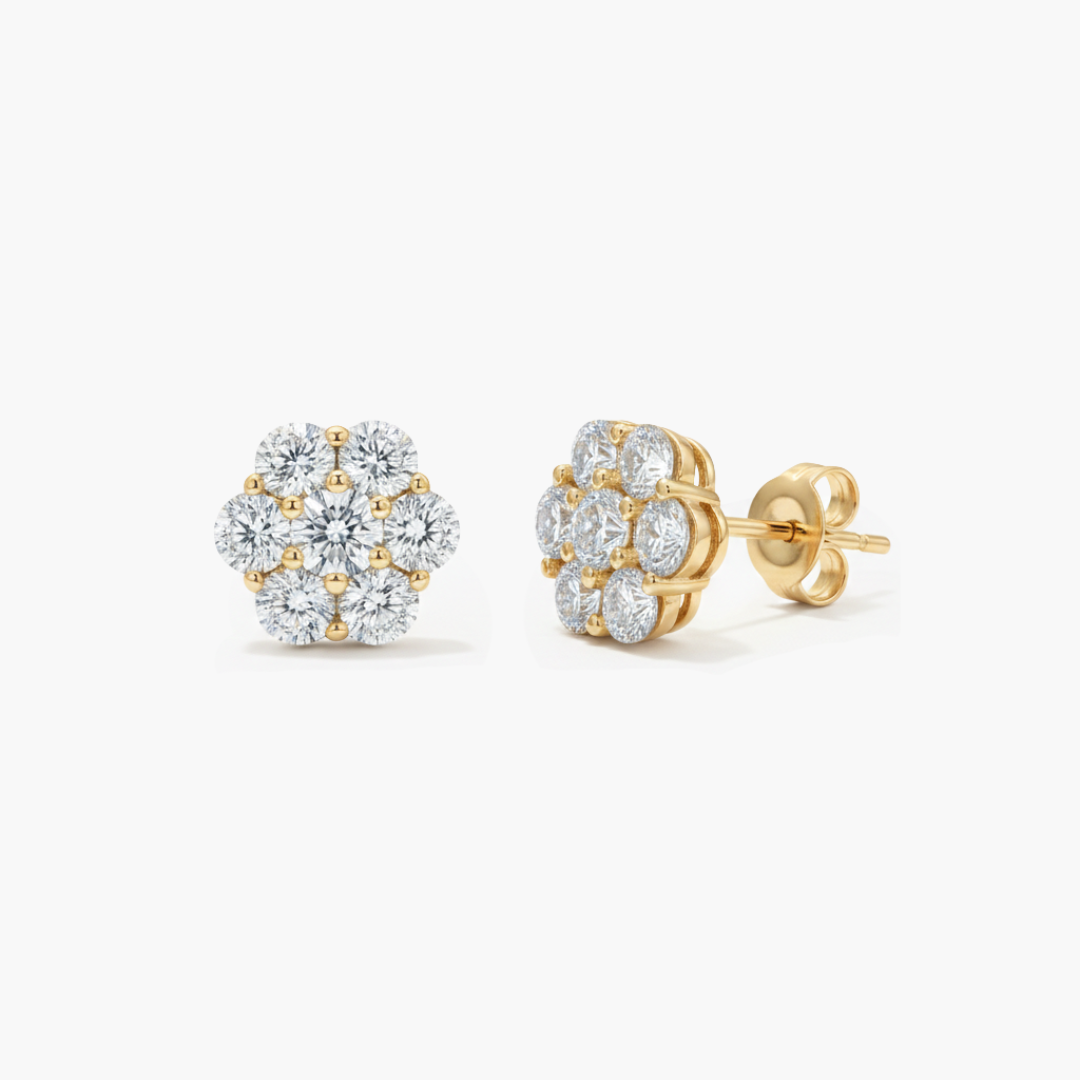 Cluster Earrings (Gold) | (Moissanite)