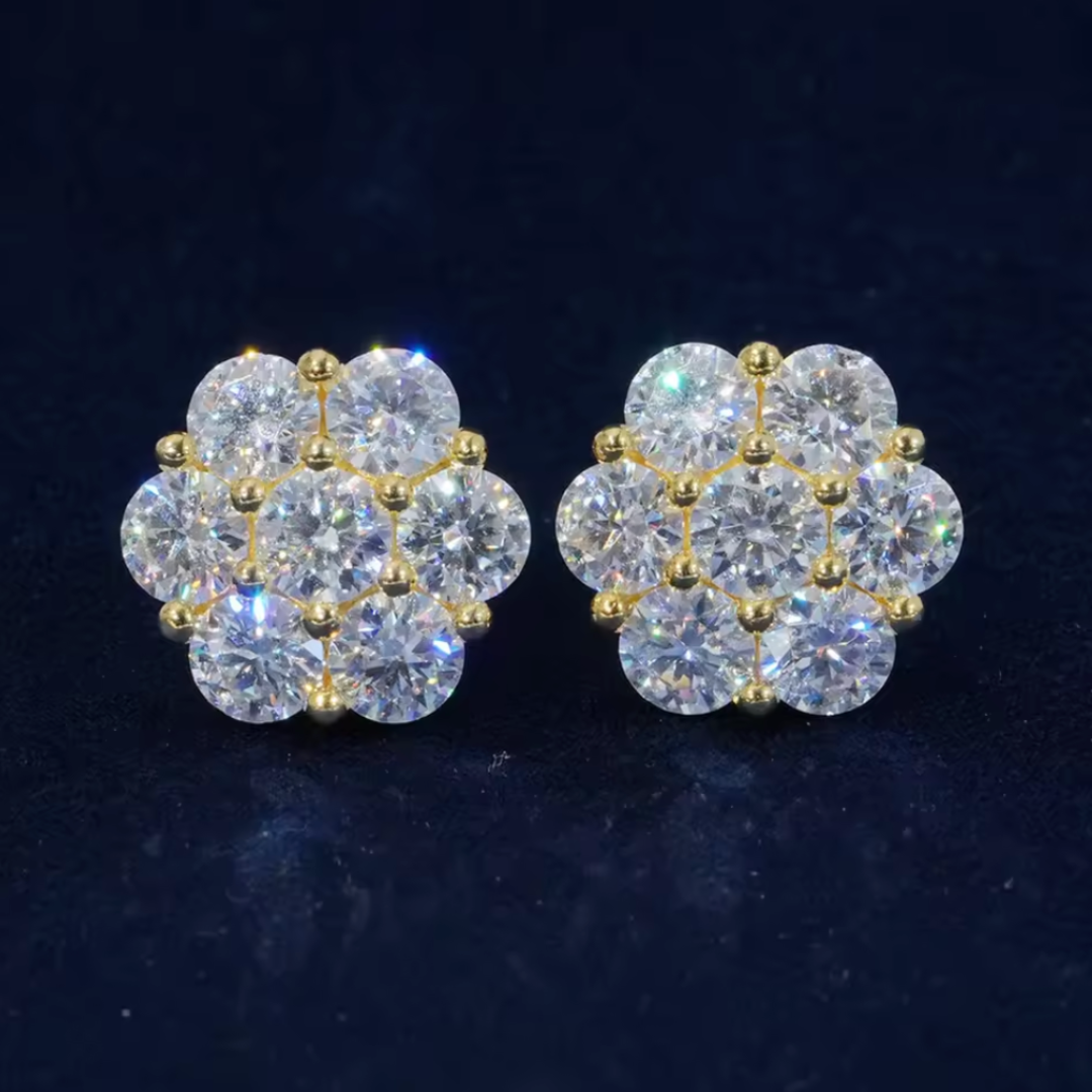 Cluster Earrings (Gold) | (Moissanite)